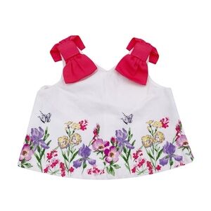 Janie and Jack White Floral Bow Top Butterflies Cotton Pique Size 3 to 6 Months